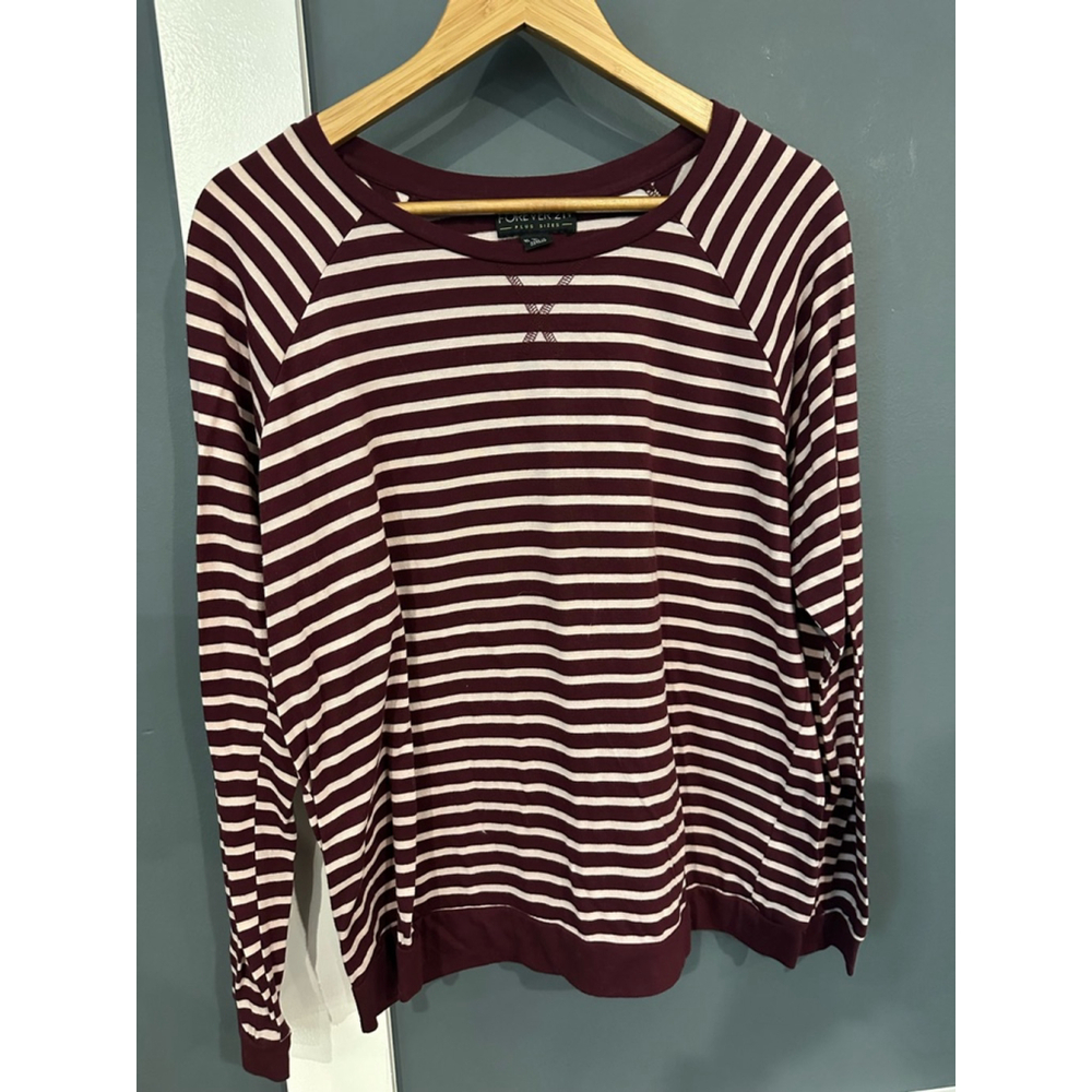 Women's Forever 21 Striped Long Sleeve Top Size 1X Burgundy/White